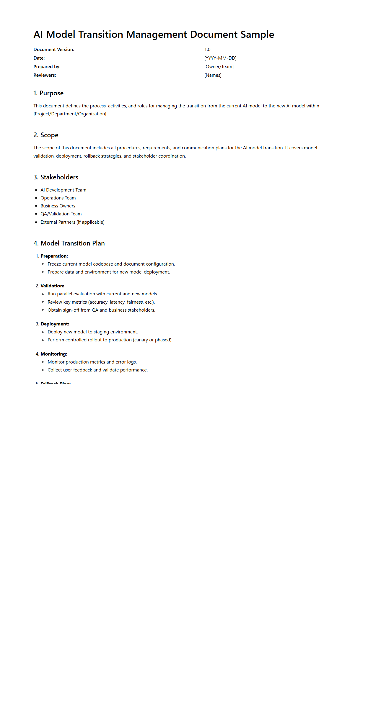 AI Model Transition Management Document Sample