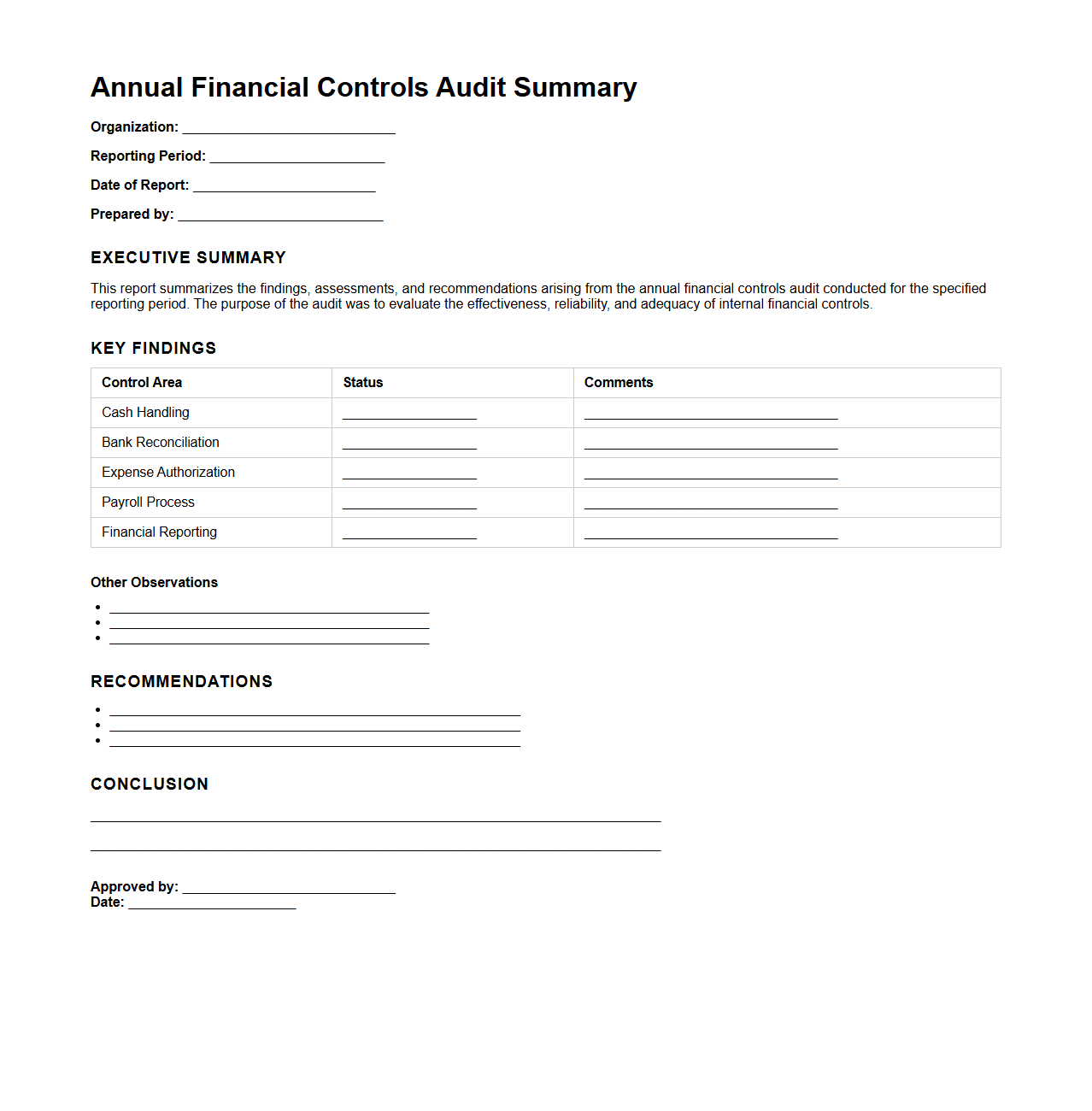 Annual Financial Controls Audit Summary