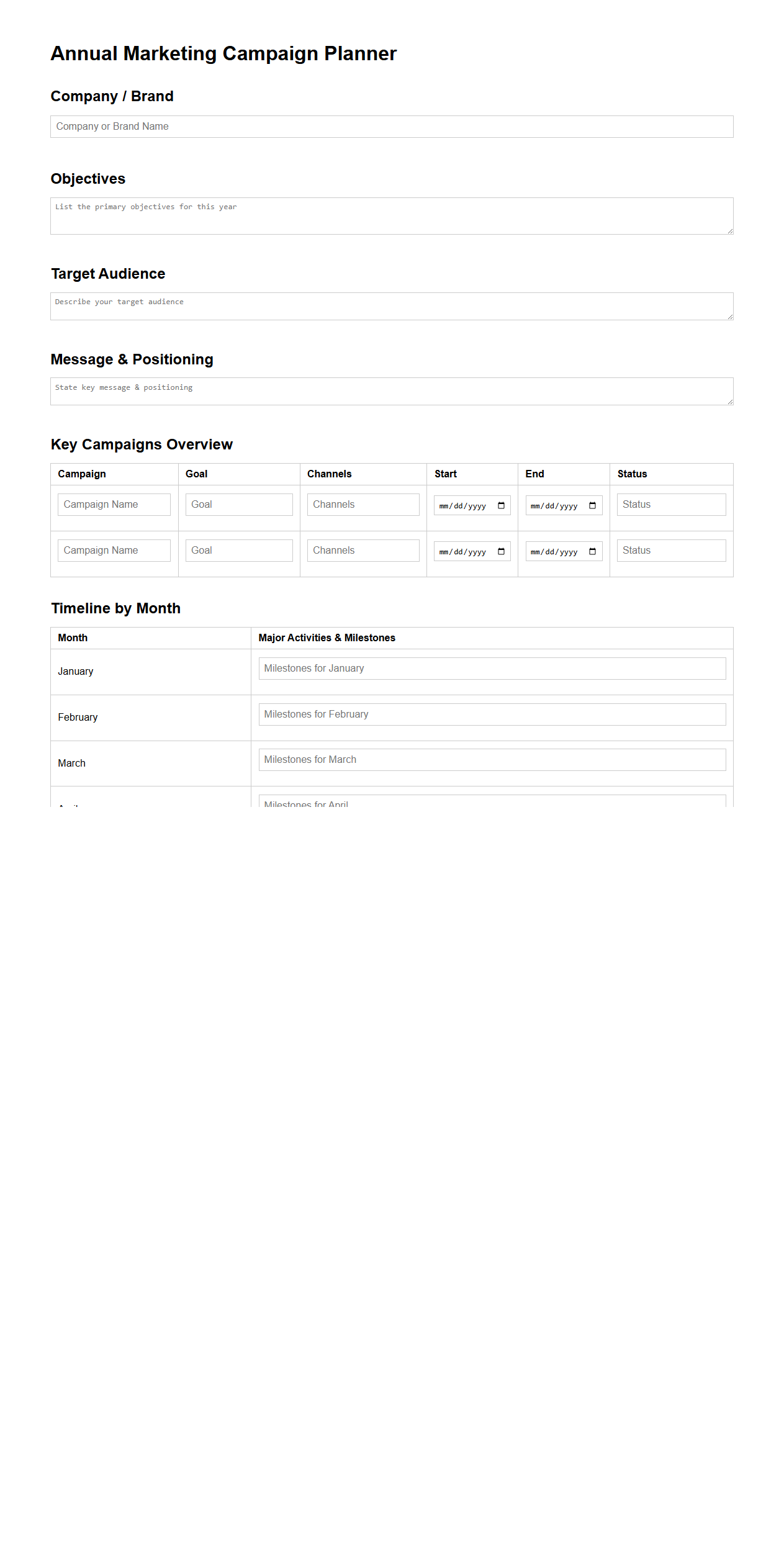 Annual Marketing Campaign Planner