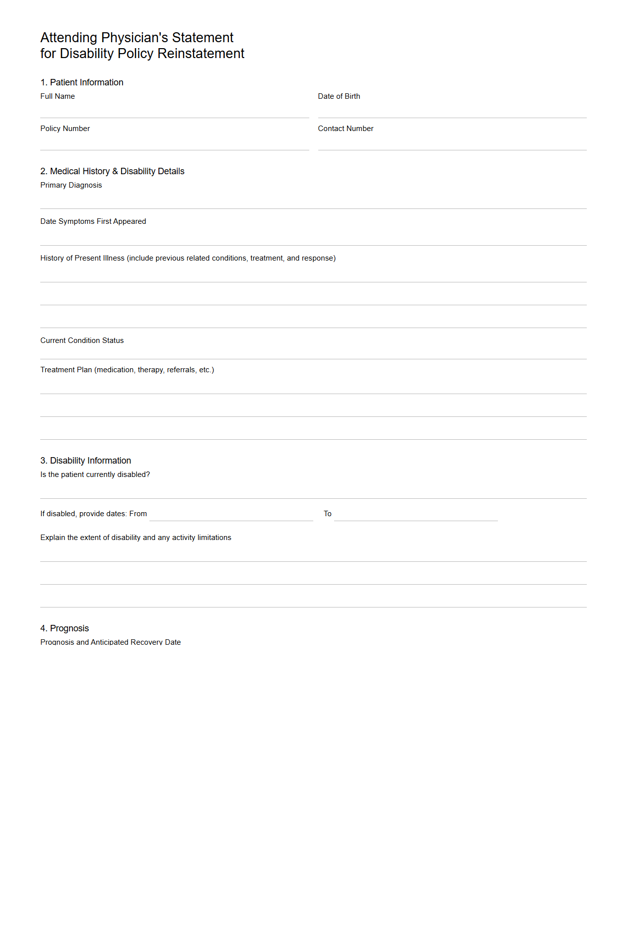 Attending Physician's Statement for Disability Policy Reinstatement