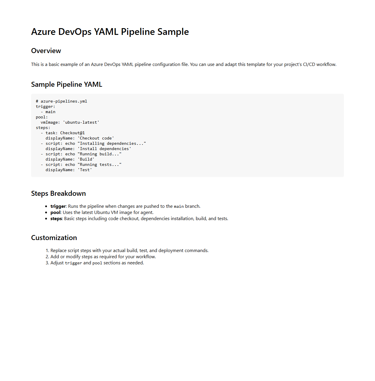 Azure DevOps YAML Pipeline Document Sample