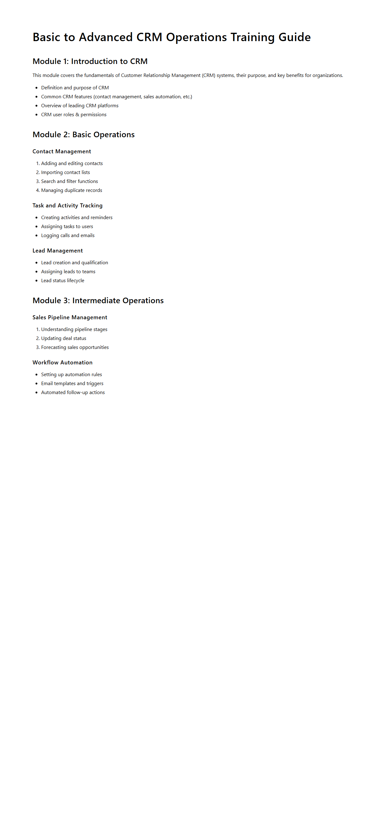 Basic to Advanced CRM Operations Training Guide