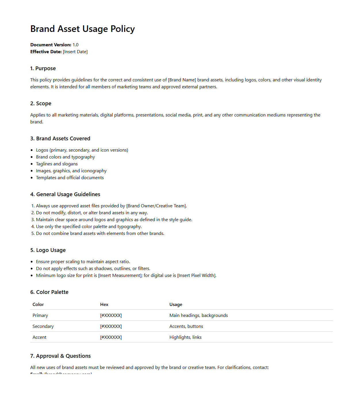 Brand Asset Usage Policy Document for Marketing Teams