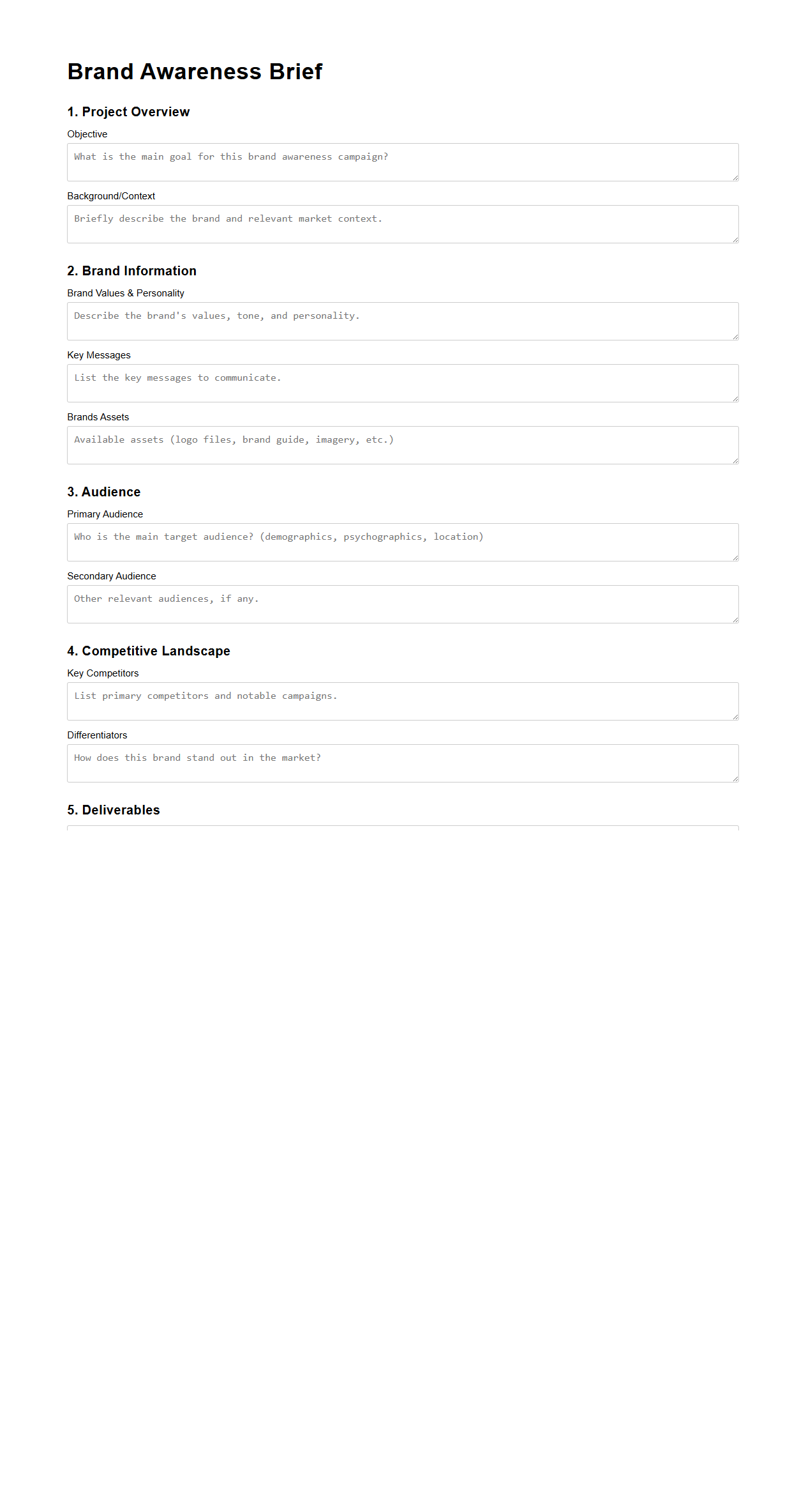 Brand Awareness Brief Format for Collaborative Agencies