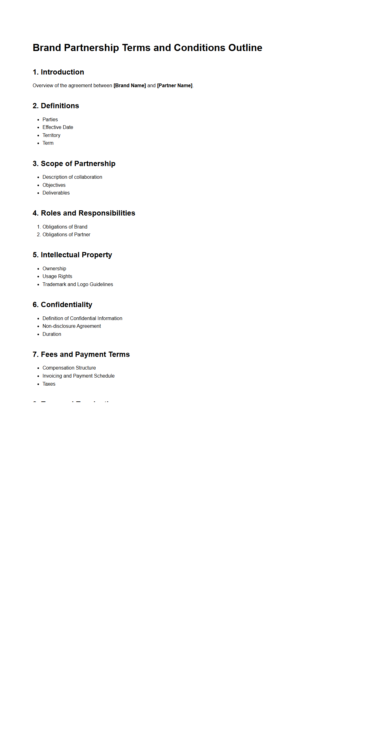 Brand Partnership Terms and Conditions Outline