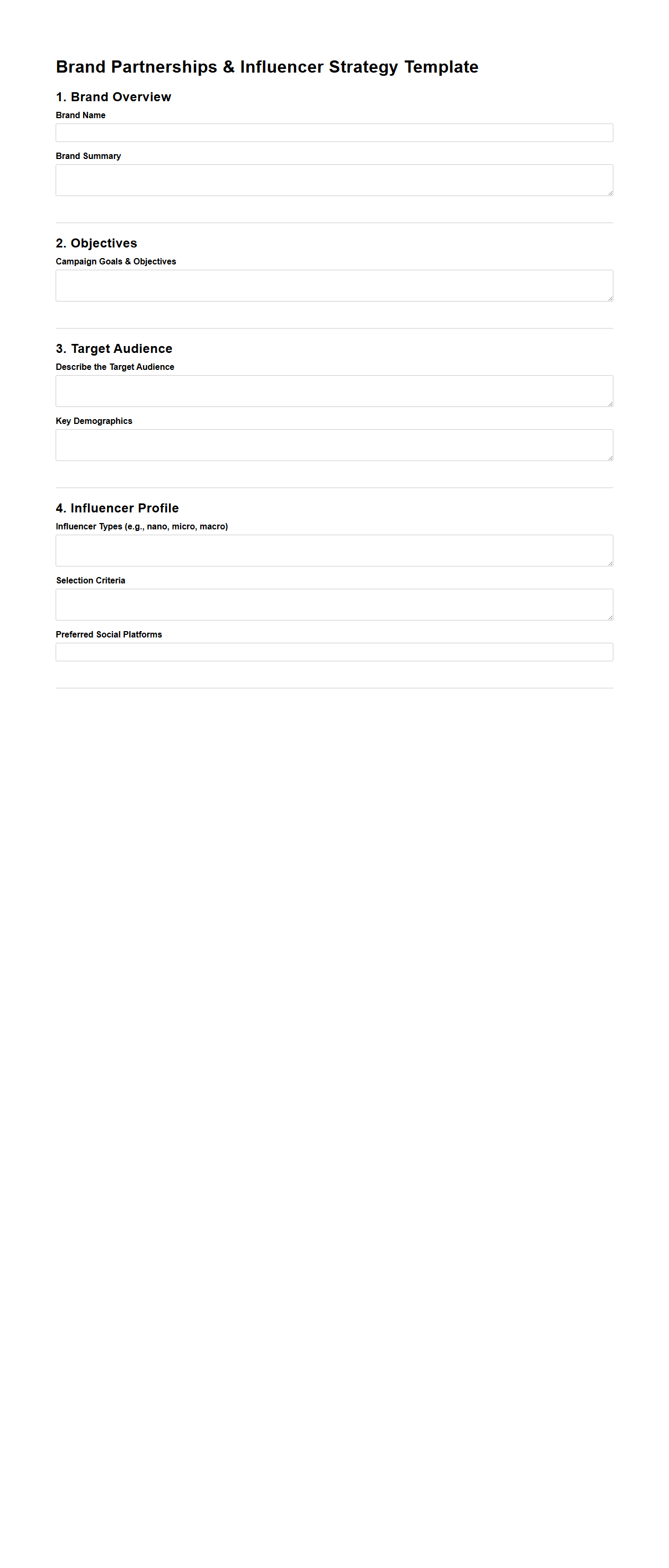 Brand Partnerships and Influencer Strategy Template