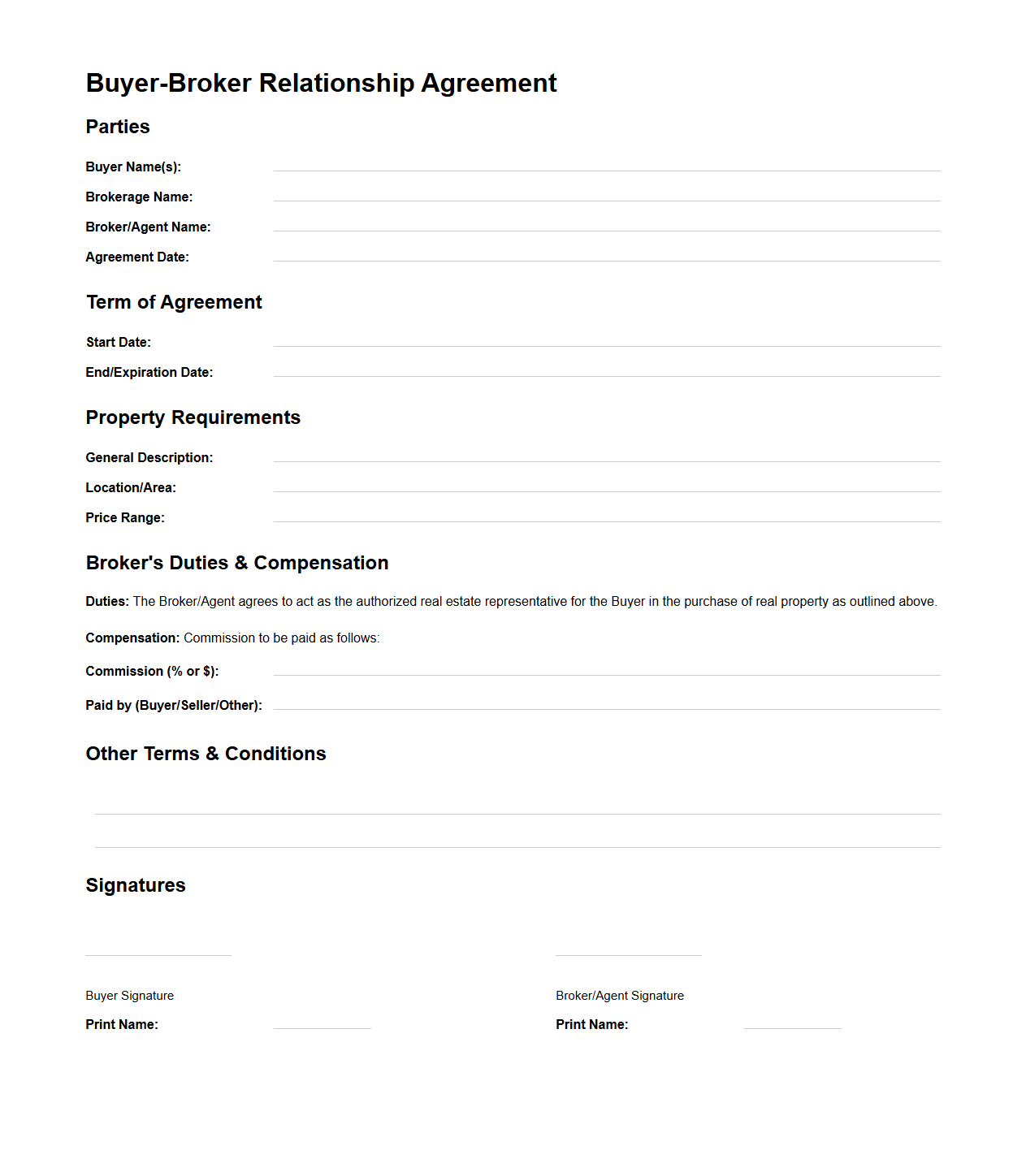Buyer-Broker Relationship Agreement Format