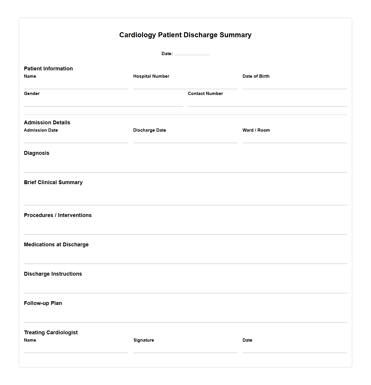 Cardiology Patient Discharge Summary Example