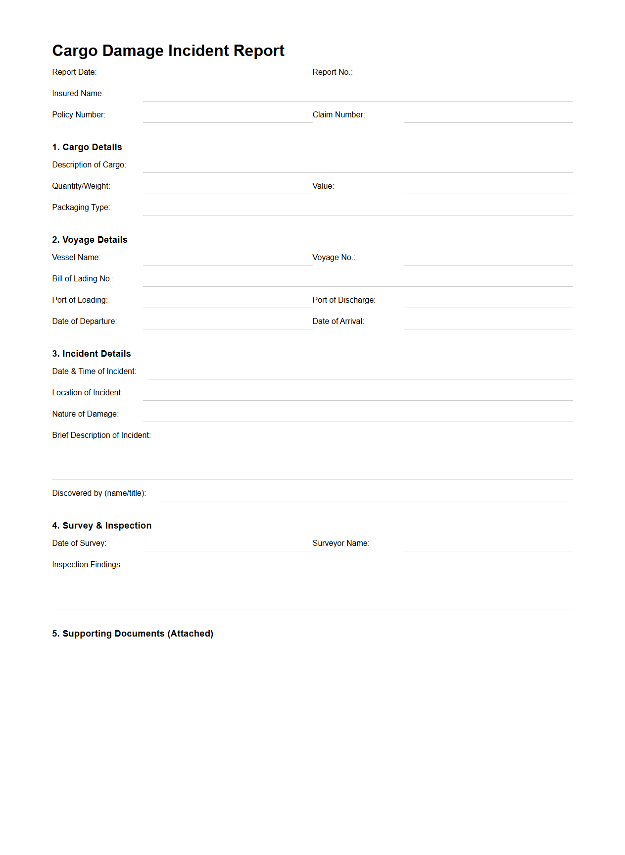 Cargo Damage Incident Report Template for Marine Insurance
