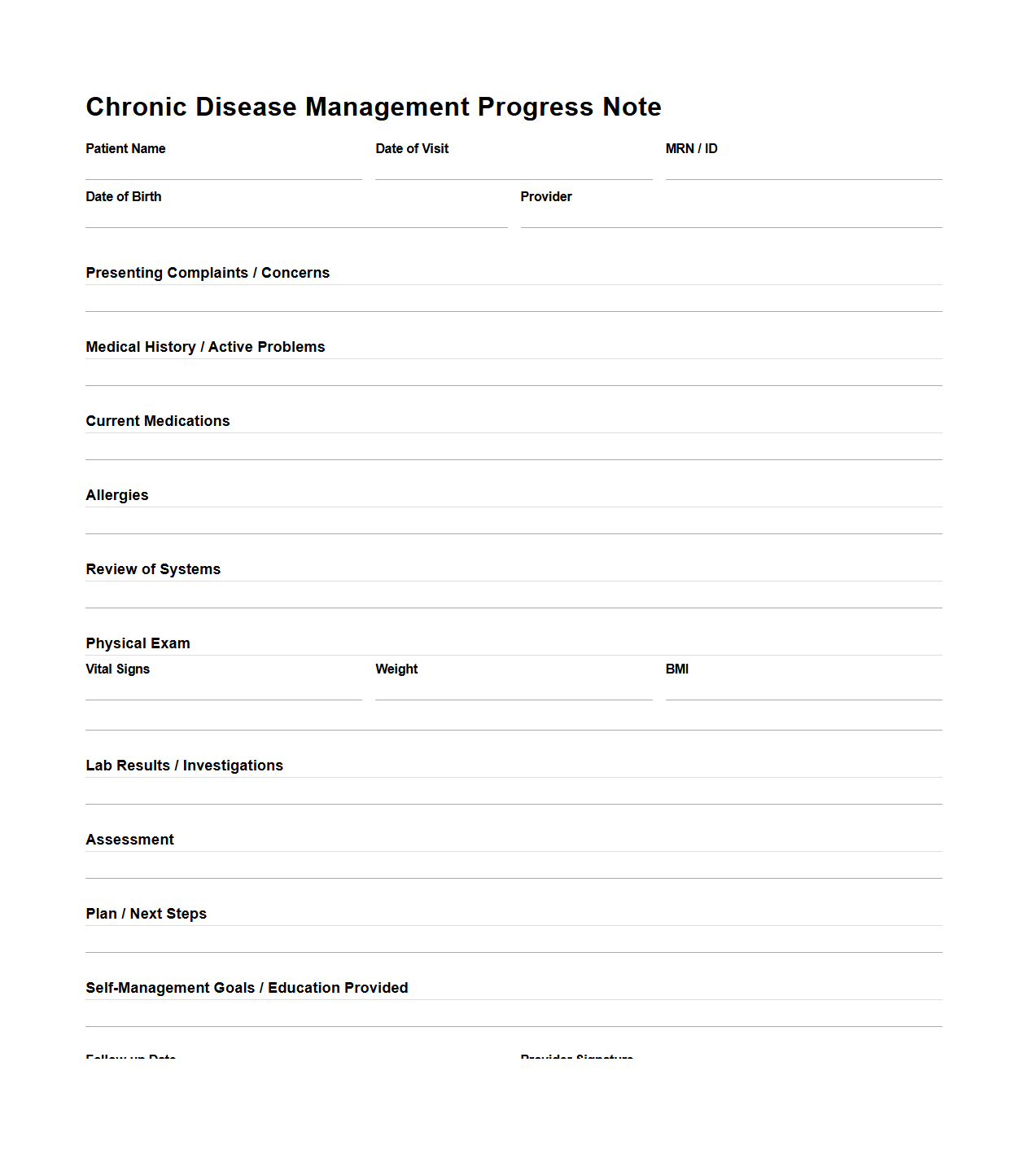 Chronic Disease Management Progress Note Template