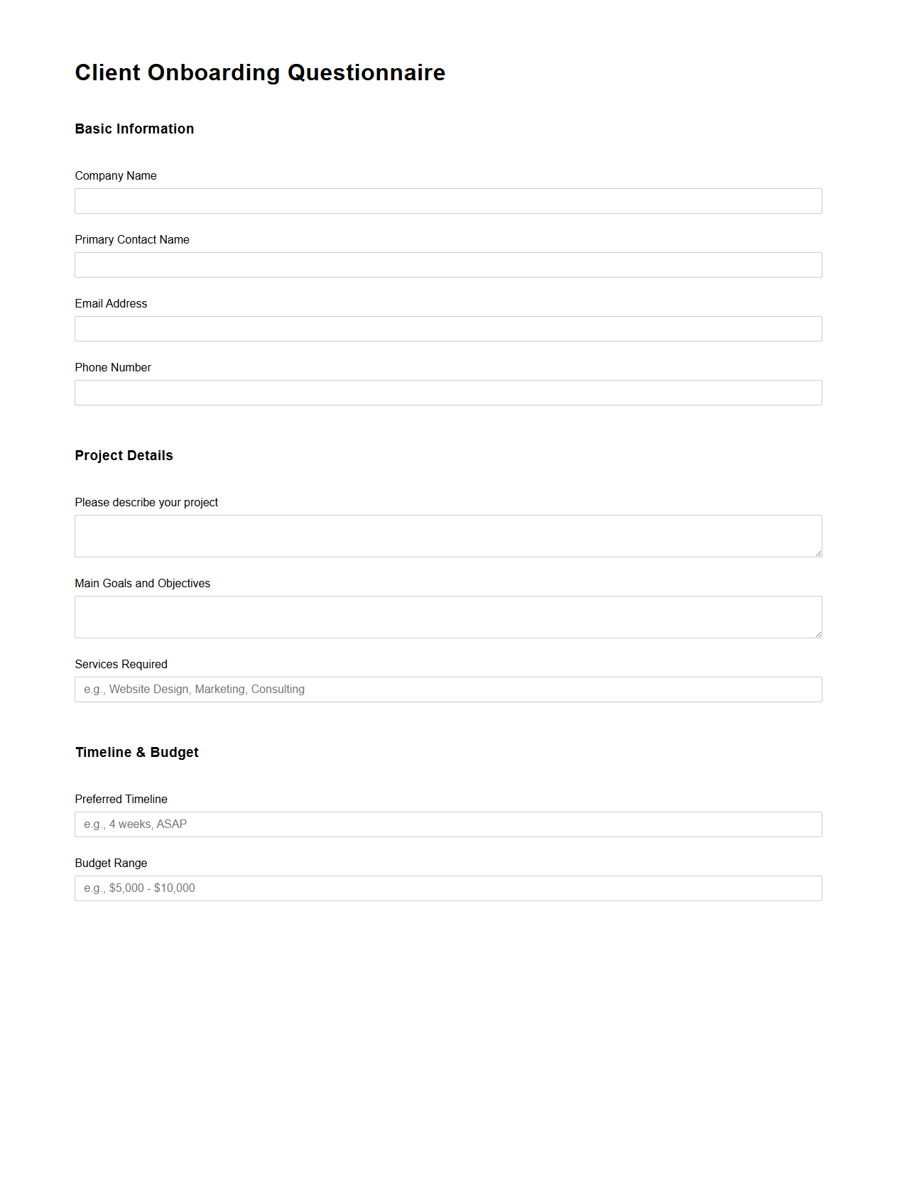 Client Onboarding Questionnaire Template