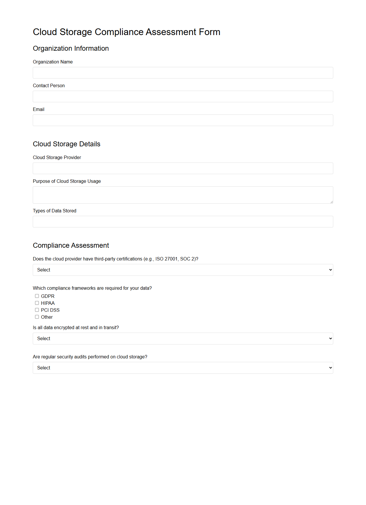 Cloud Storage Compliance Assessment Form