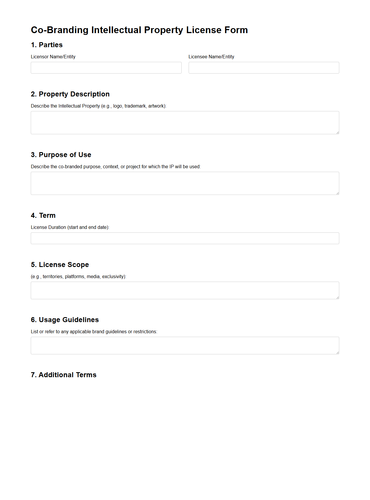 Co-Branding Intellectual Property License Form