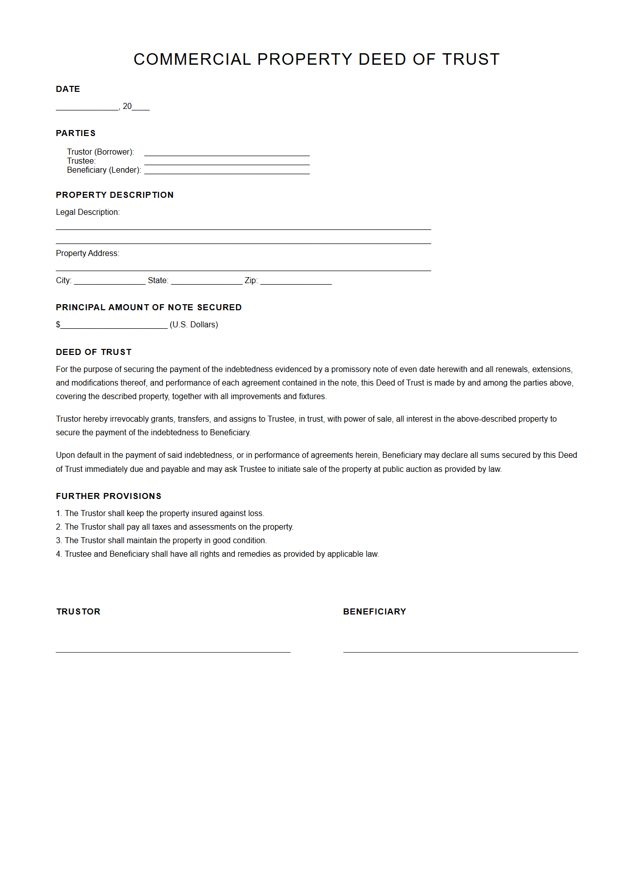 Commercial Property Deed of Trust Sample