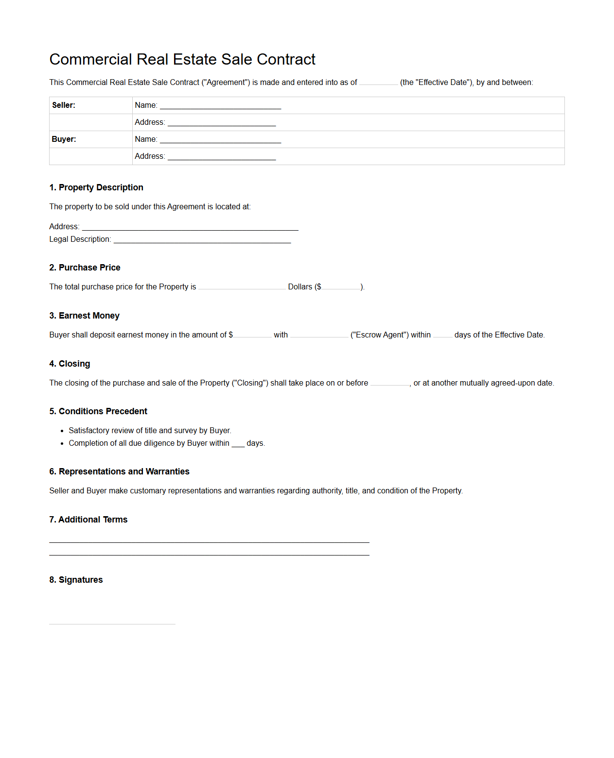 Commercial Real Estate Sale Contract Example