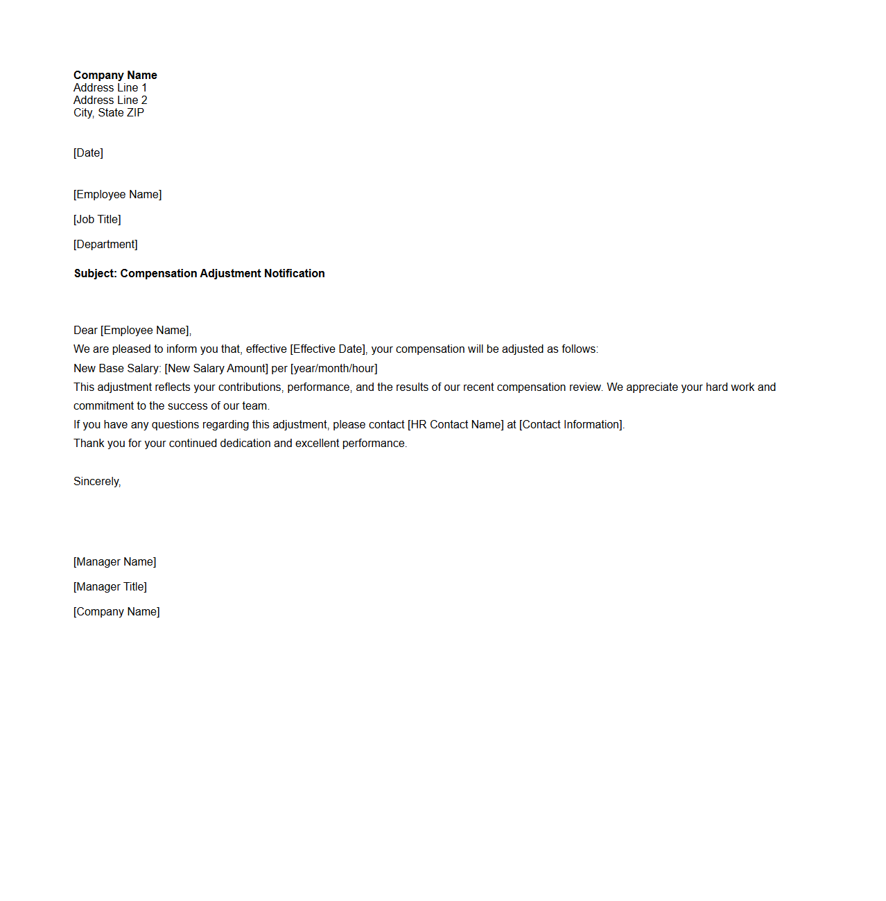 Compensation Adjustment Notification Letter
