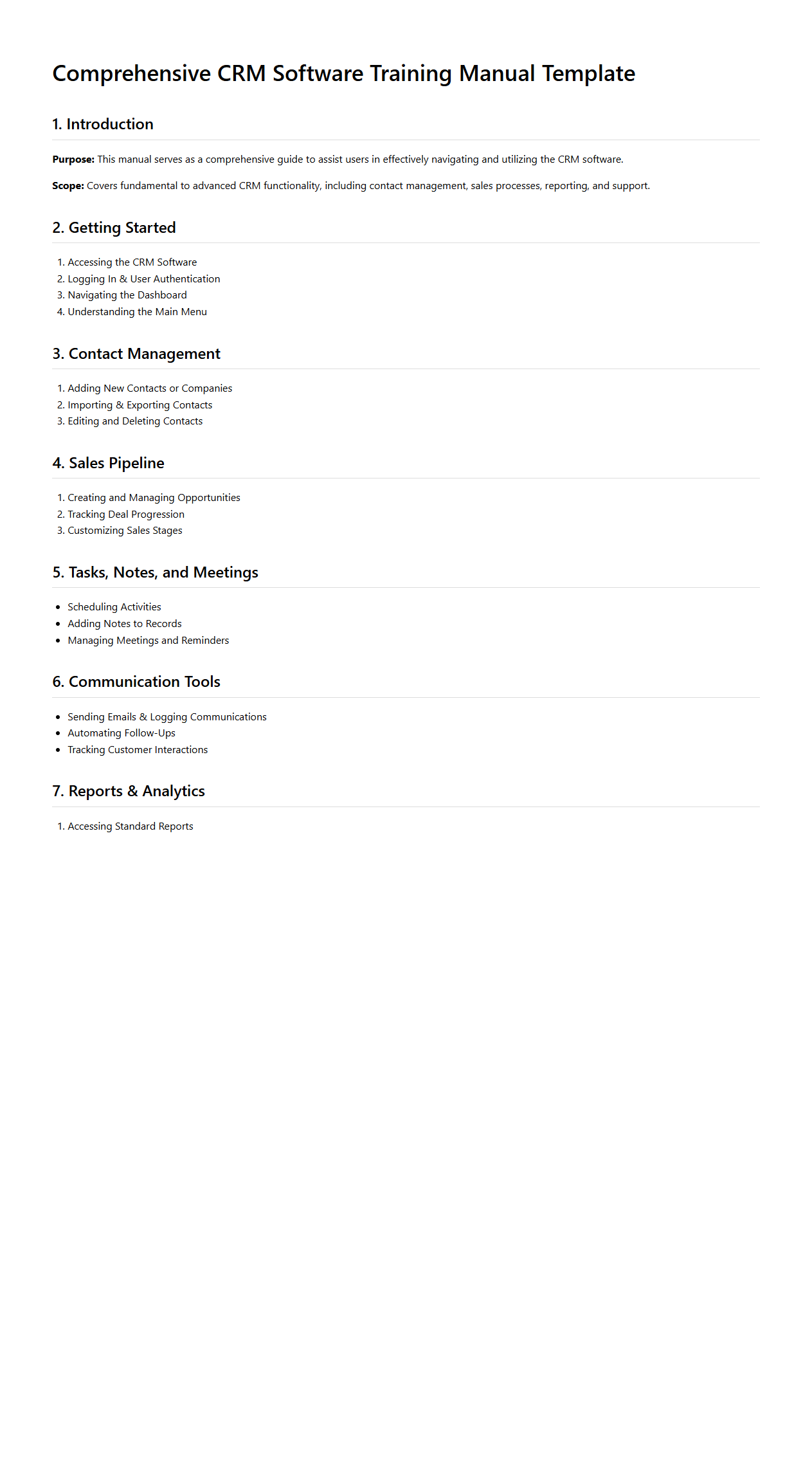 Comprehensive CRM Software Training Manual Template