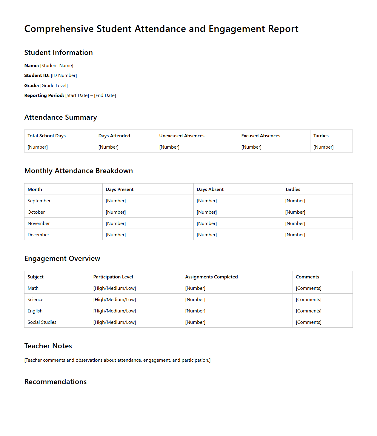 Comprehensive Student Attendance and Engagement Report Example