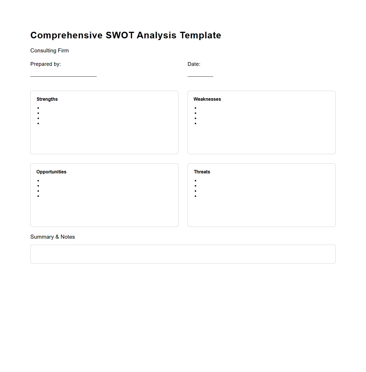 Comprehensive SWOT Analysis Template for Consulting Firms