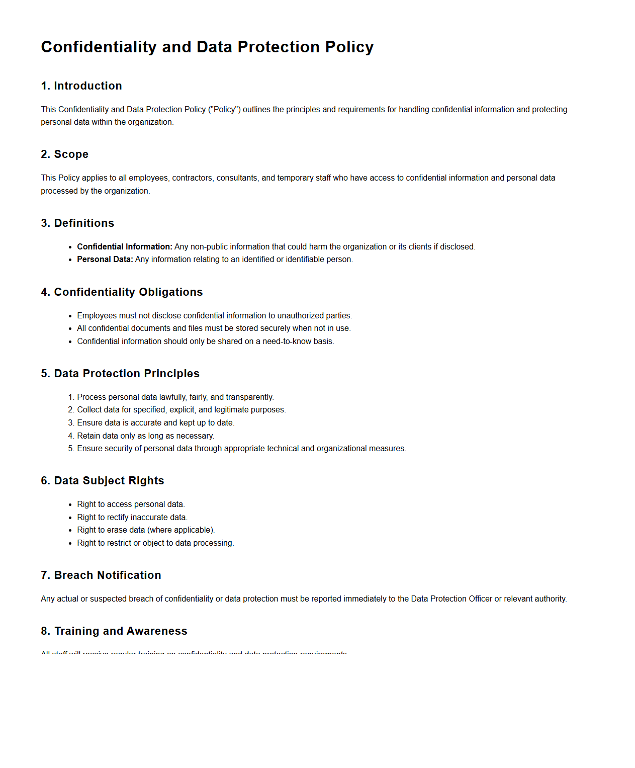 Confidentiality and Data Protection Policy Sample