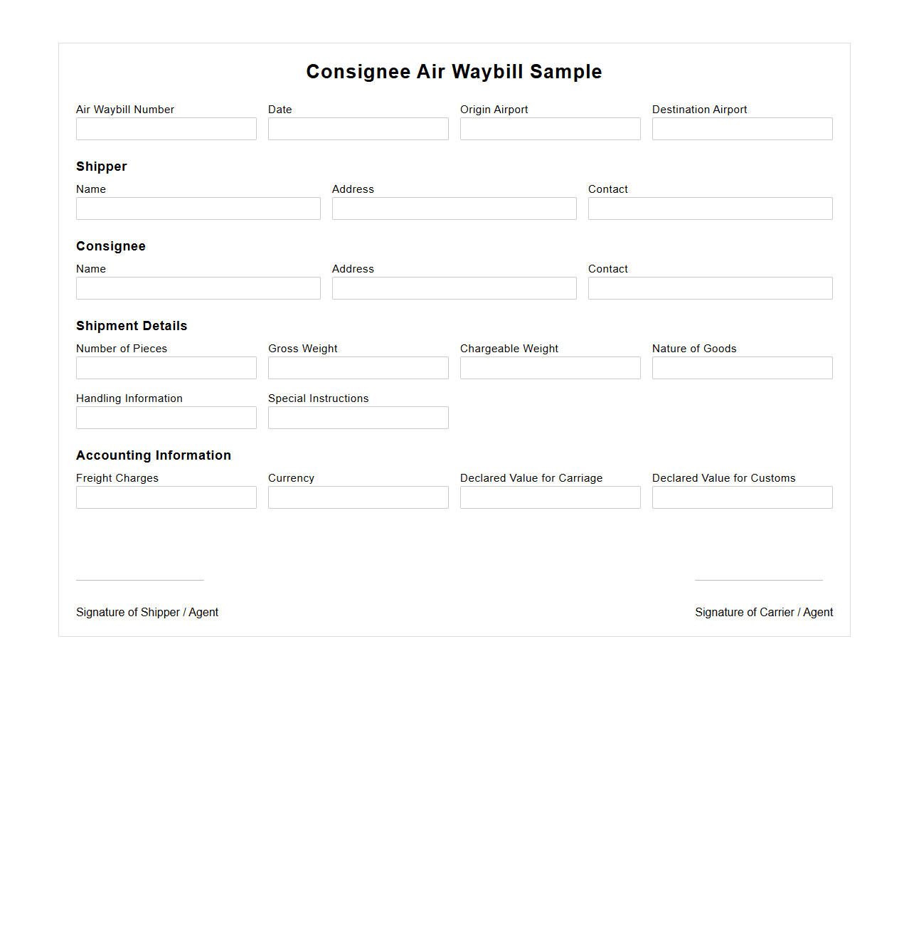 Consignee Air Waybill Sample