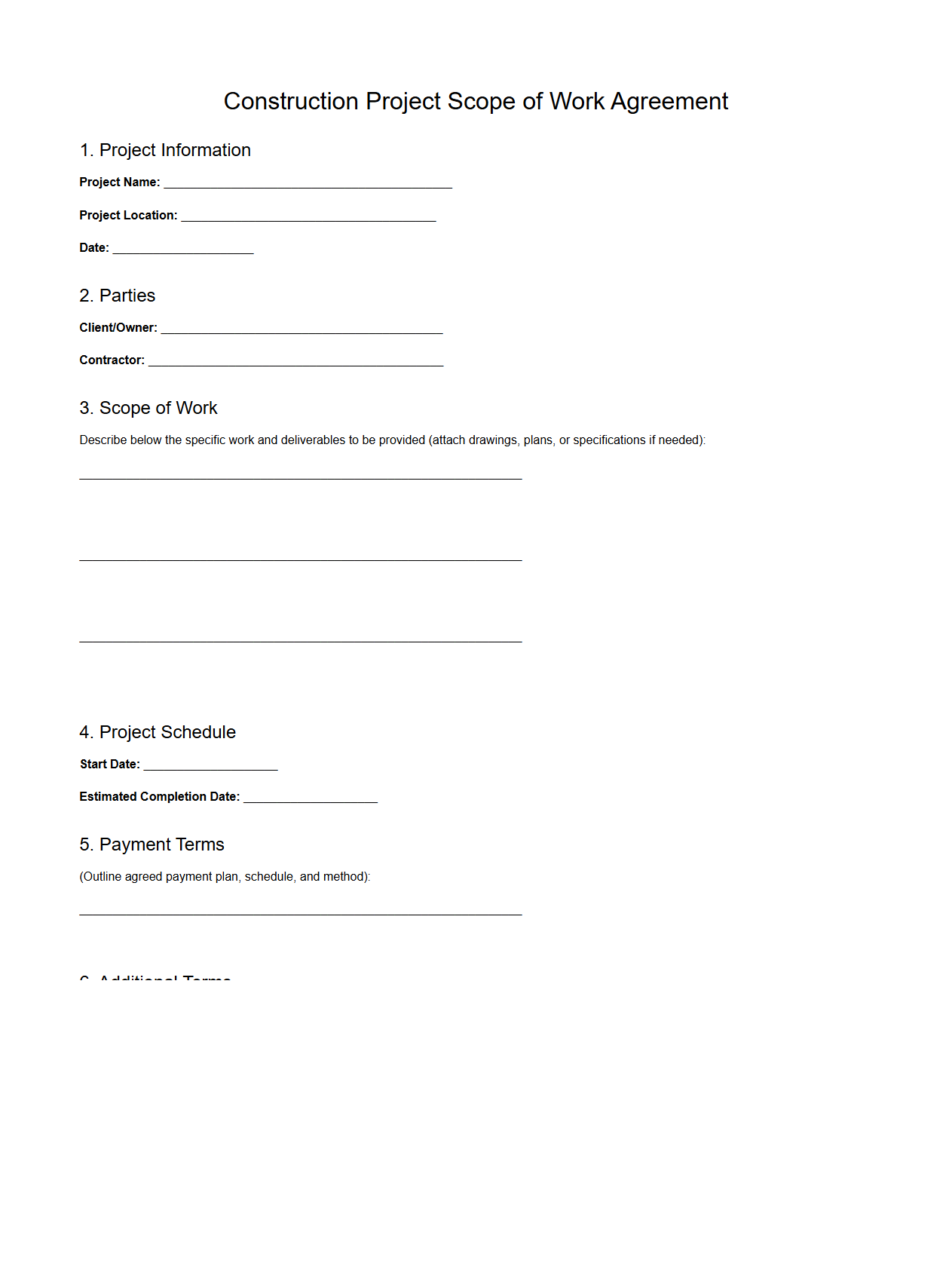 Construction Project Scope of Work Agreement