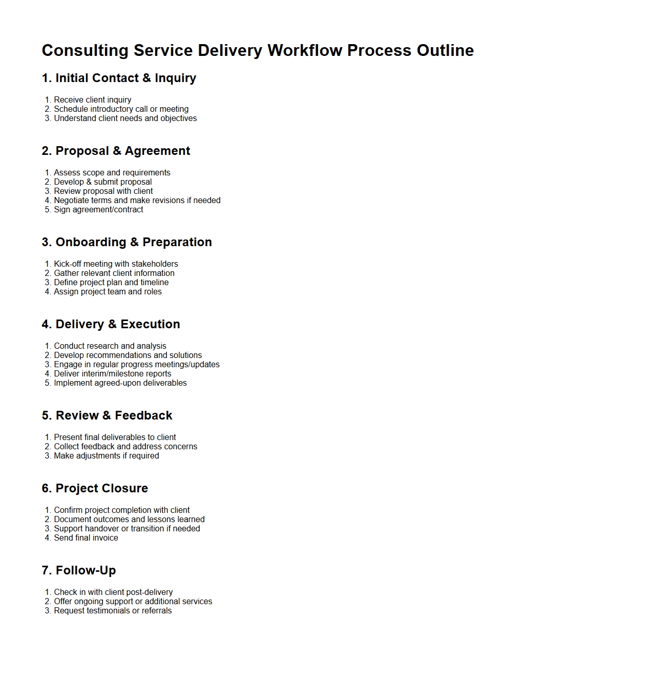 Consulting Service Delivery Workflow Process Outline