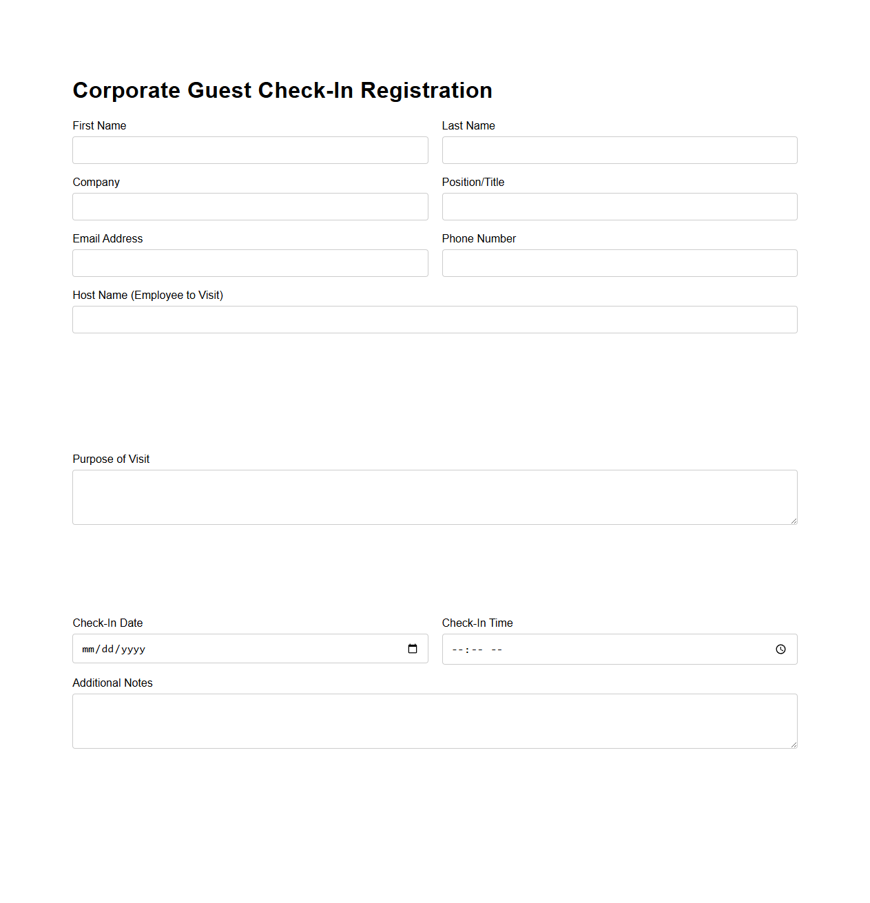 Corporate Guest Check-In Registration Template