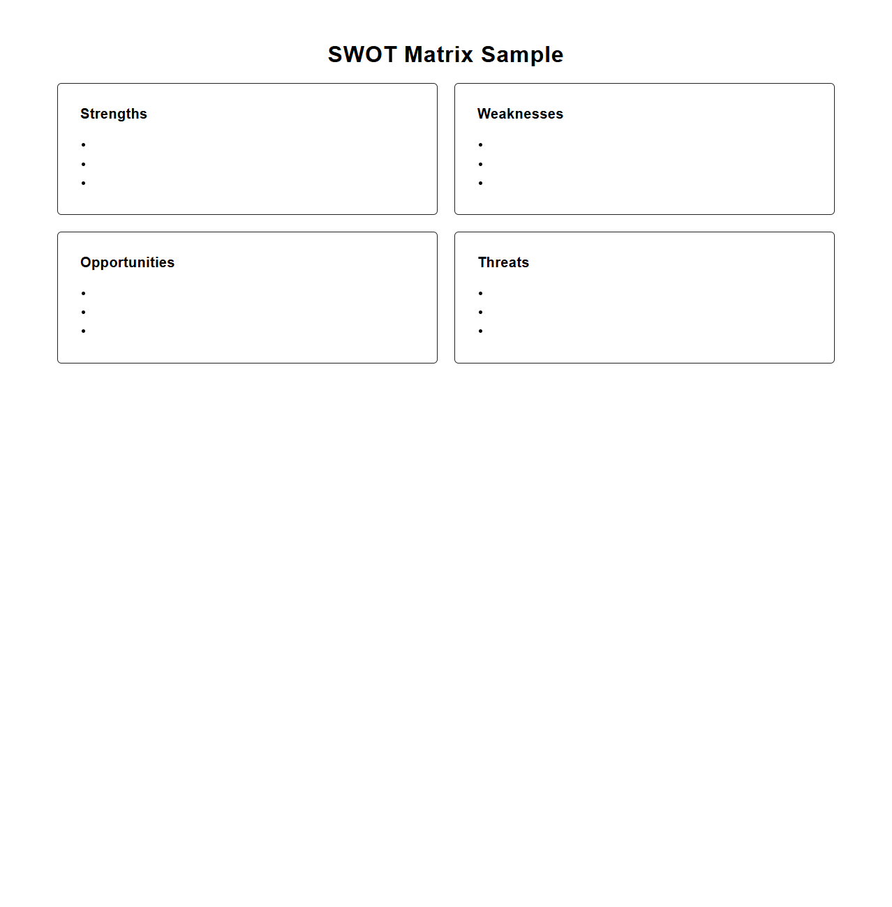 Corporate Strategy SWOT Matrix Sample for Consultants
