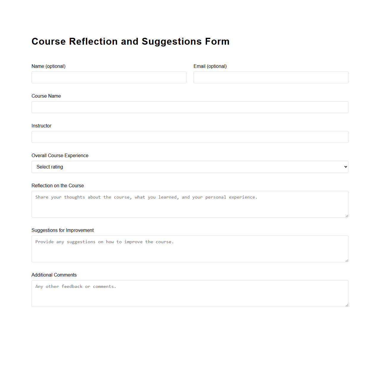 Course Reflection and Suggestions Form