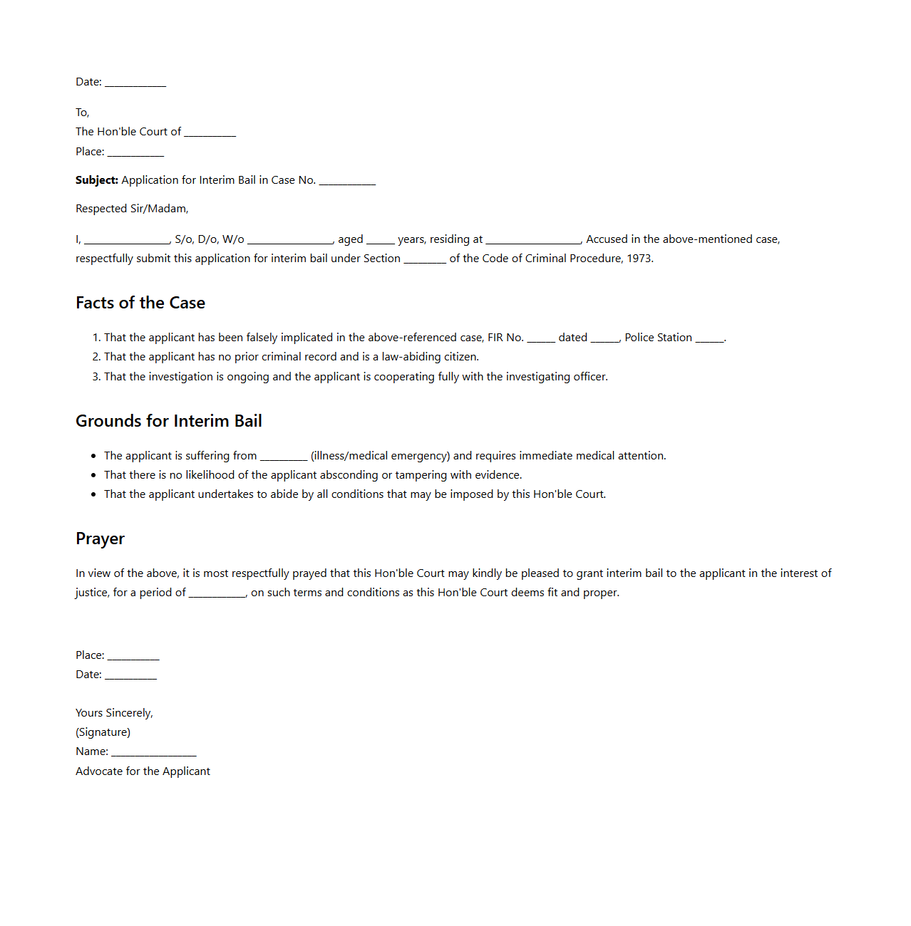 Criminal Case Interim Bail Motion Sample