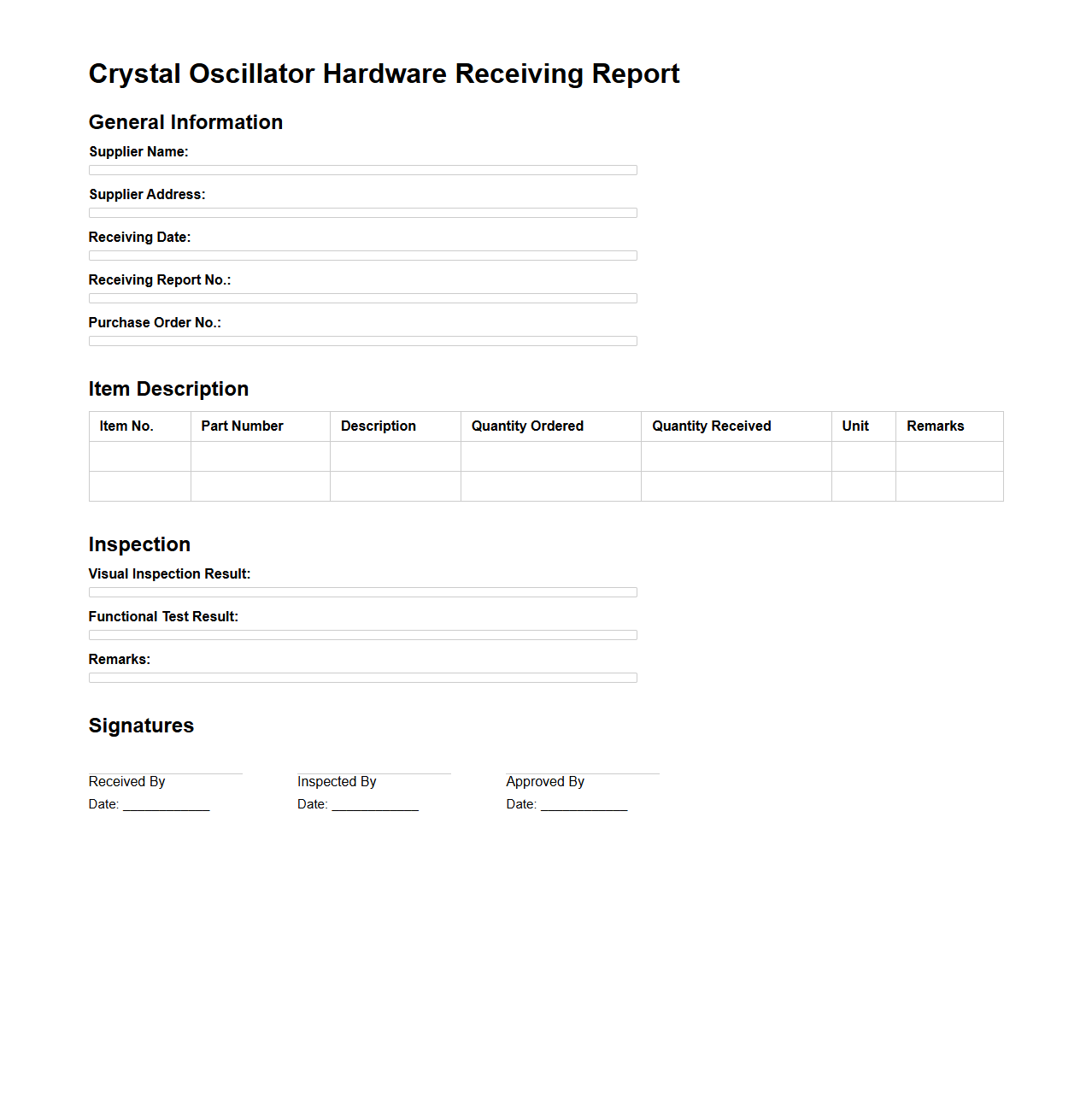 Crystal Oscillator Hardware Receiving Report