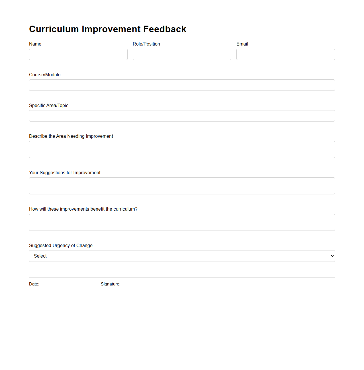 Curriculum Improvement Feedback Template