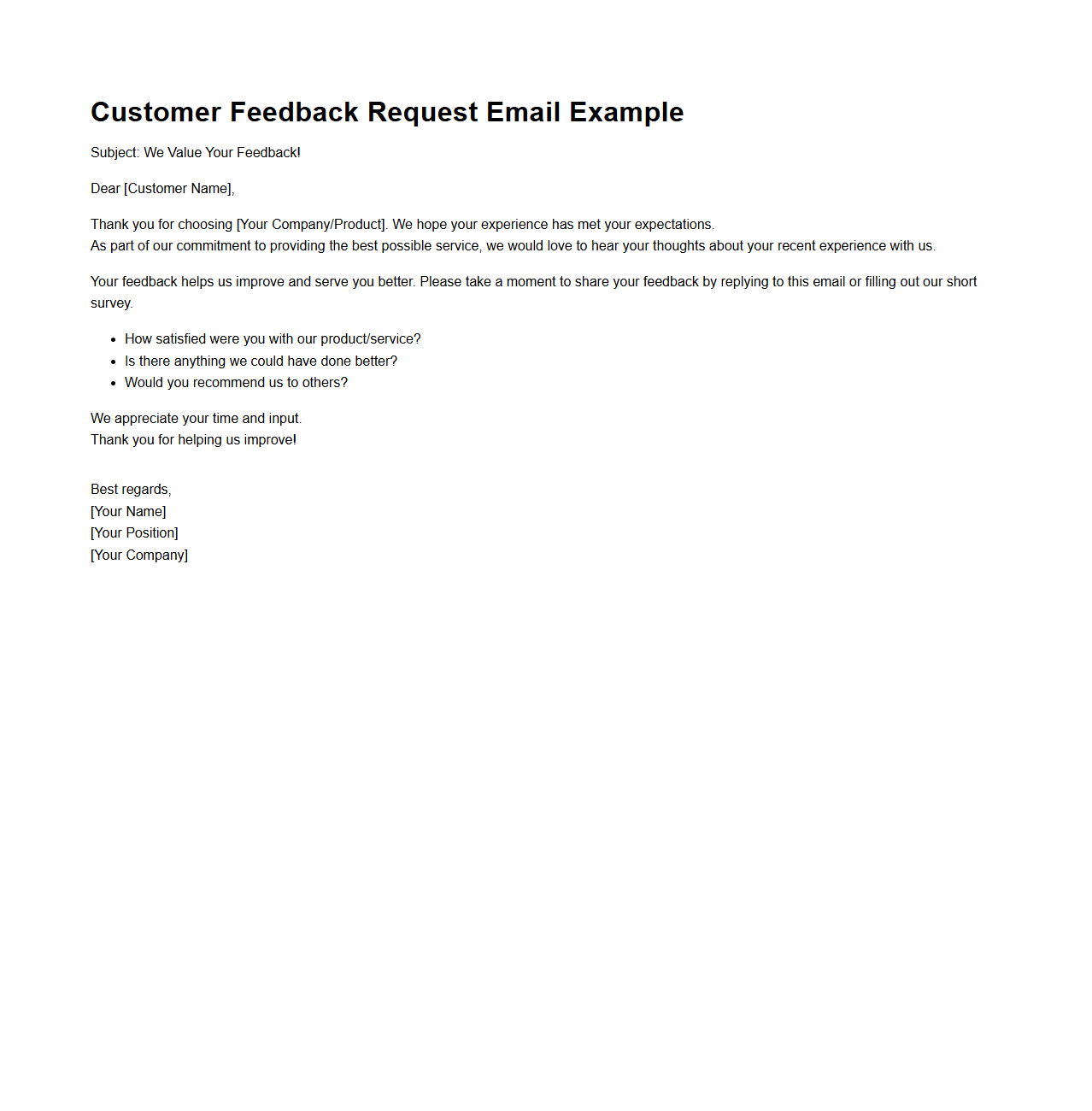 Customer Feedback Request Email Example