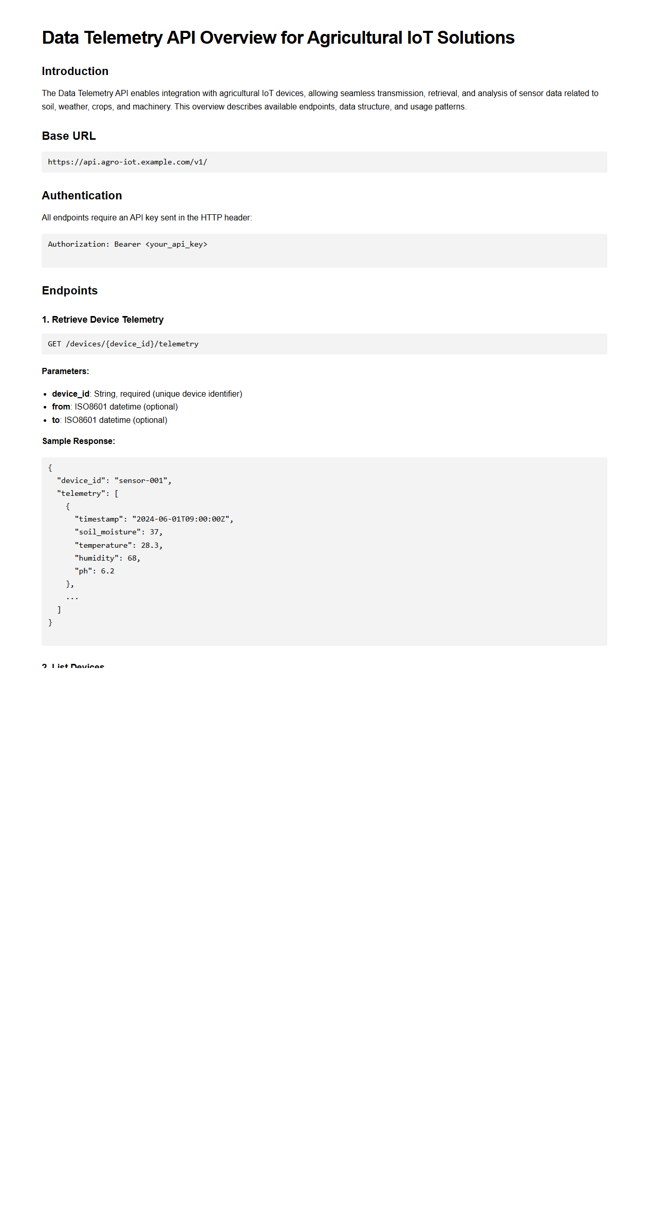 Data Telemetry API Overview for Agricultural IoT Solutions