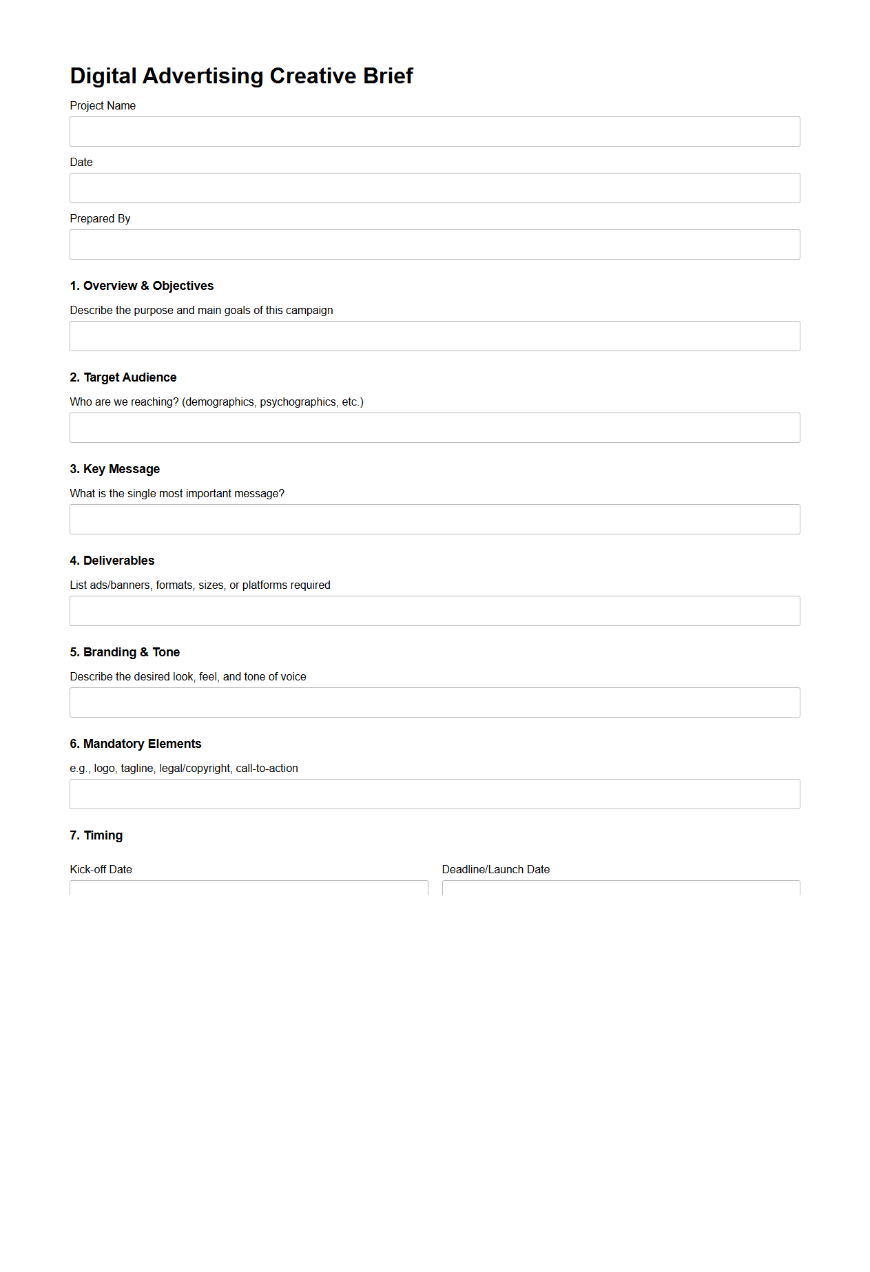 Digital Advertising Creative Brief Template