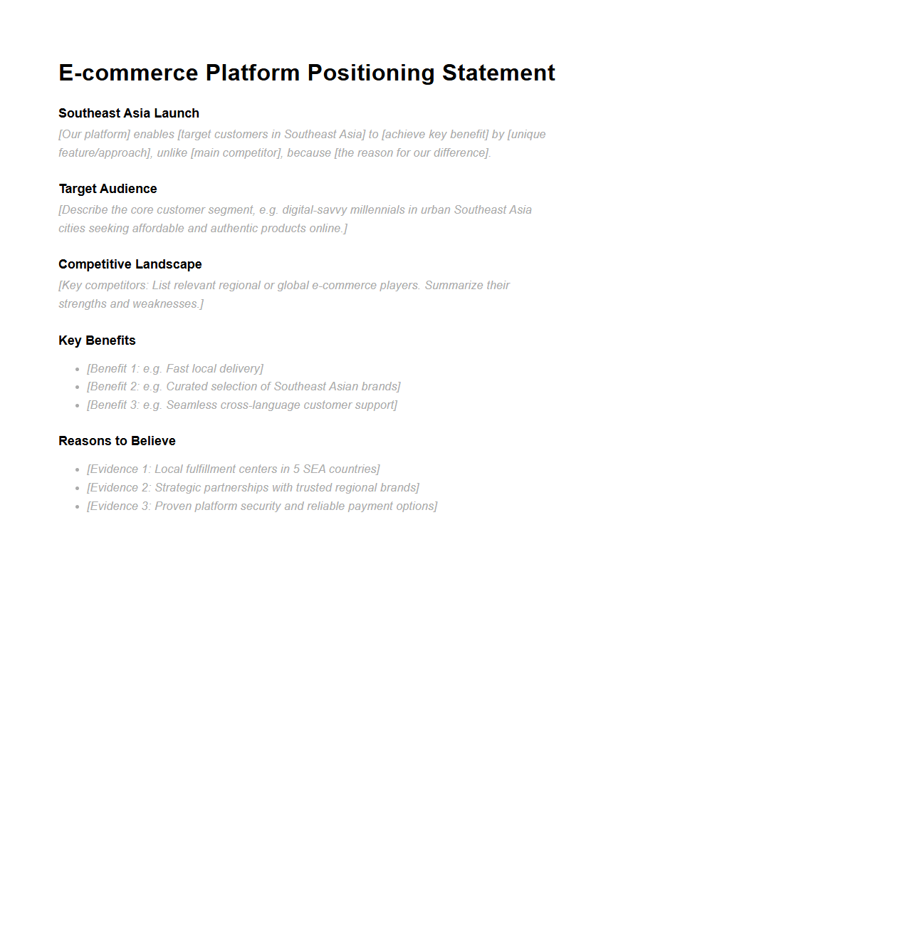 E-commerce Platform Positioning Statement for Southeast Asia Launch