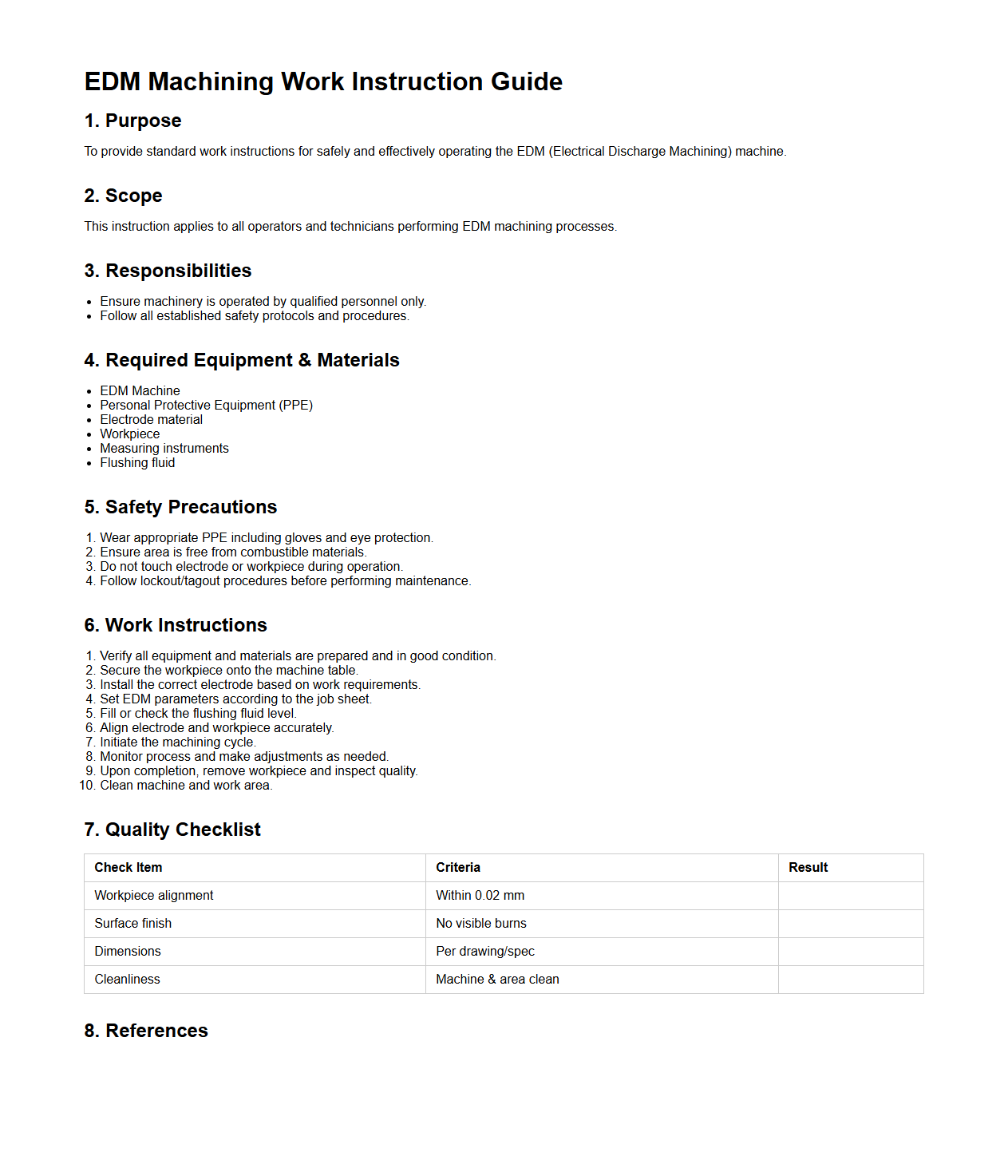 EDM Machining Work Instruction Guide