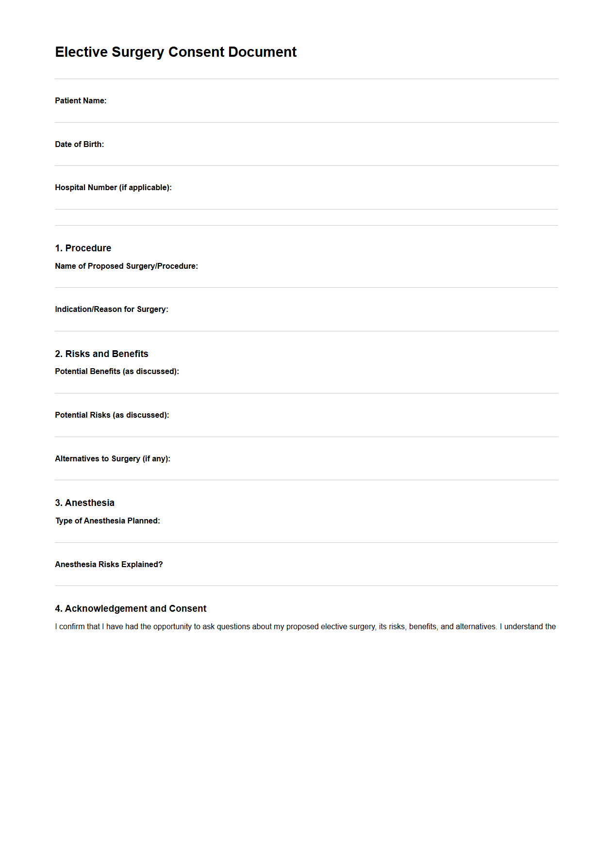Elective Surgery Consent Document