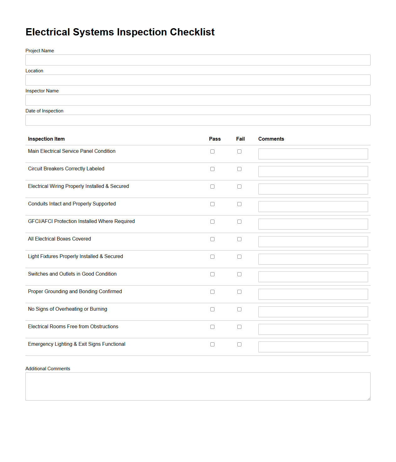 Electrical Systems Inspection Checklist for Building Construction