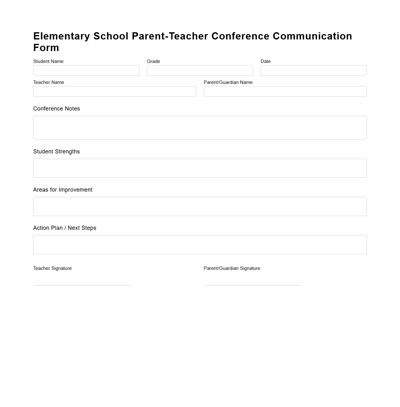 Elementary School Parent-Teacher Conference Communication Form