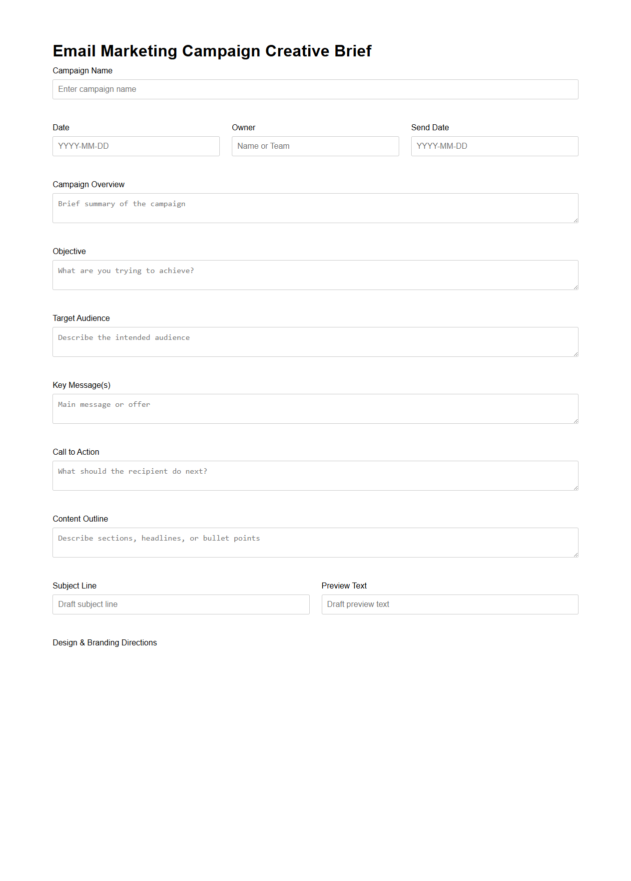 Email Marketing Campaign Creative Brief Template