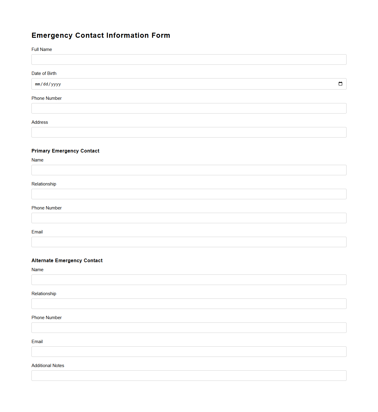 Emergency Contact Information Form Example