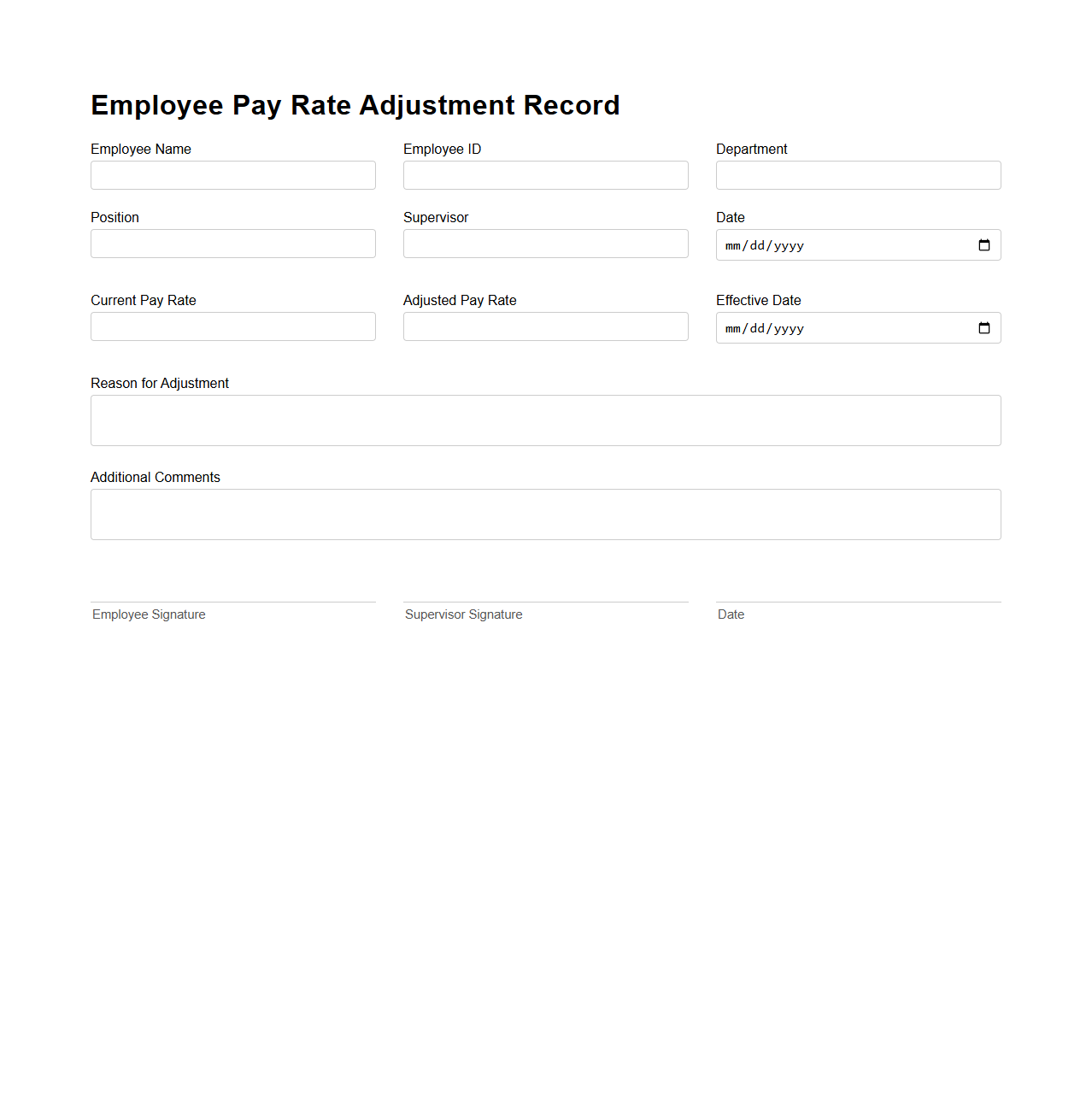 Employee Pay Rate Adjustment Record