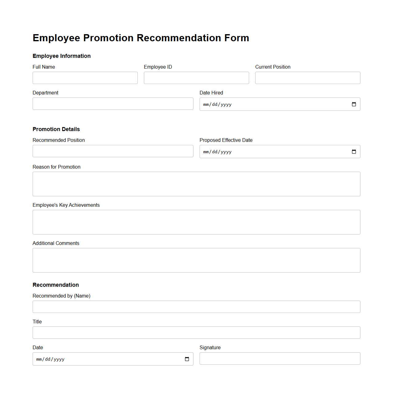 Employee Promotion Recommendation Form Example