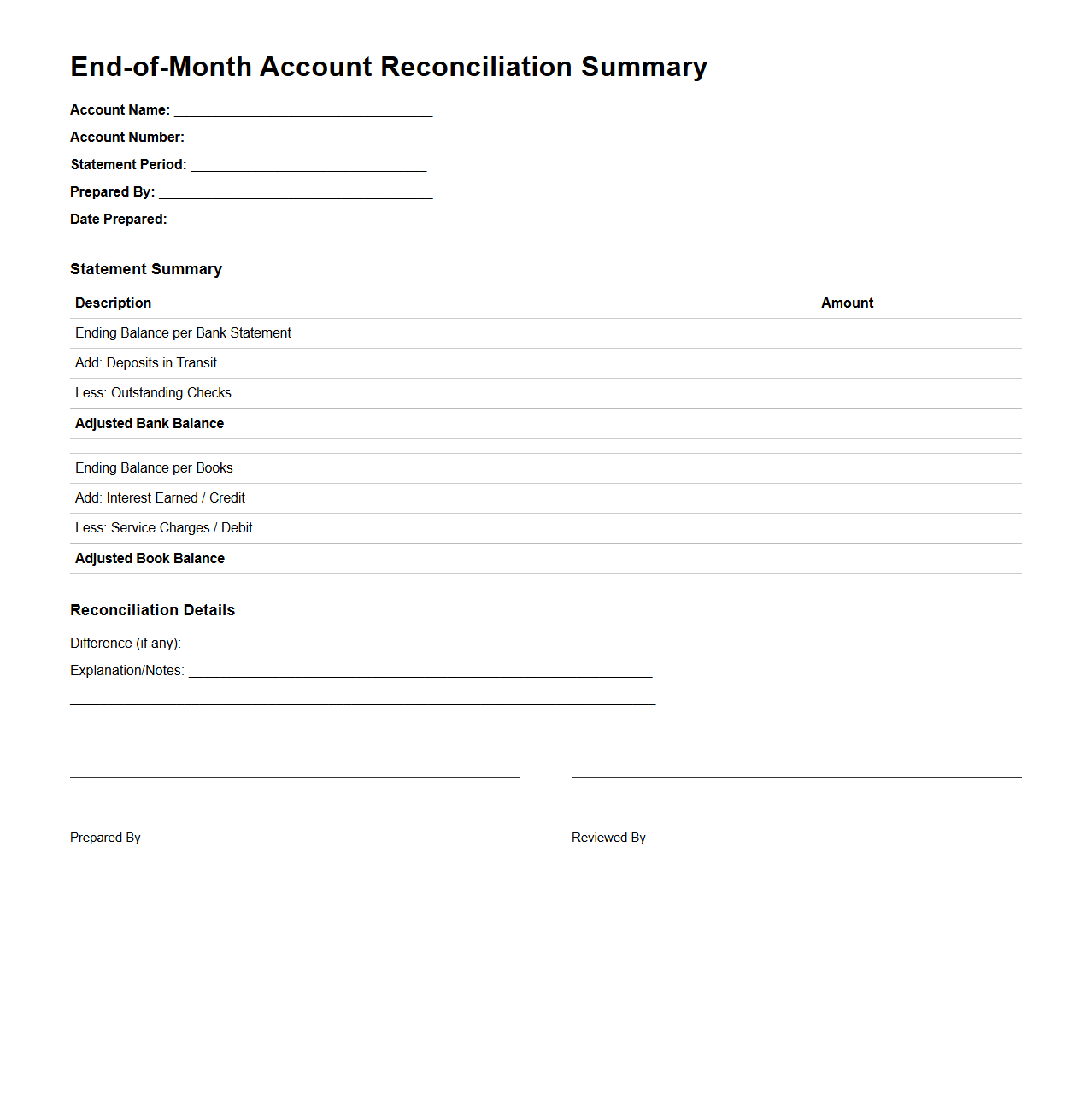 End-of-Month Account Reconciliation Summary