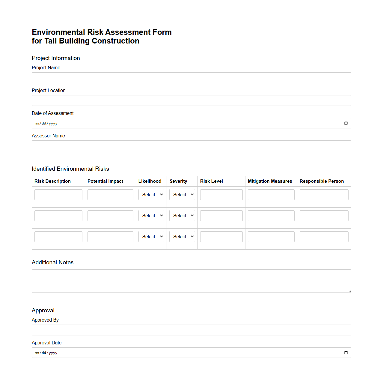 Environmental Risk Assessment Form for Tall Building Construction