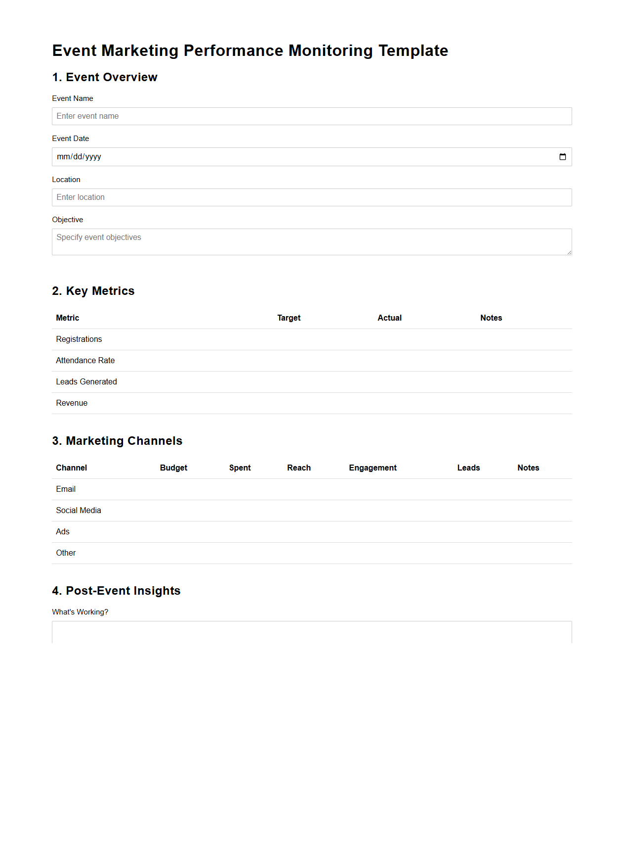 Event Marketing Performance Monitoring Template