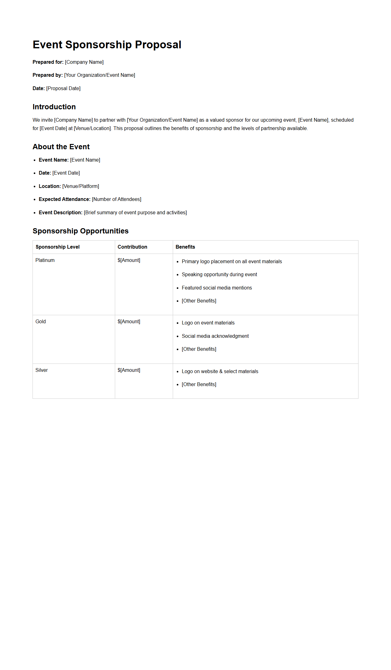 Event Sponsorship Proposal for Corporate Partnerships