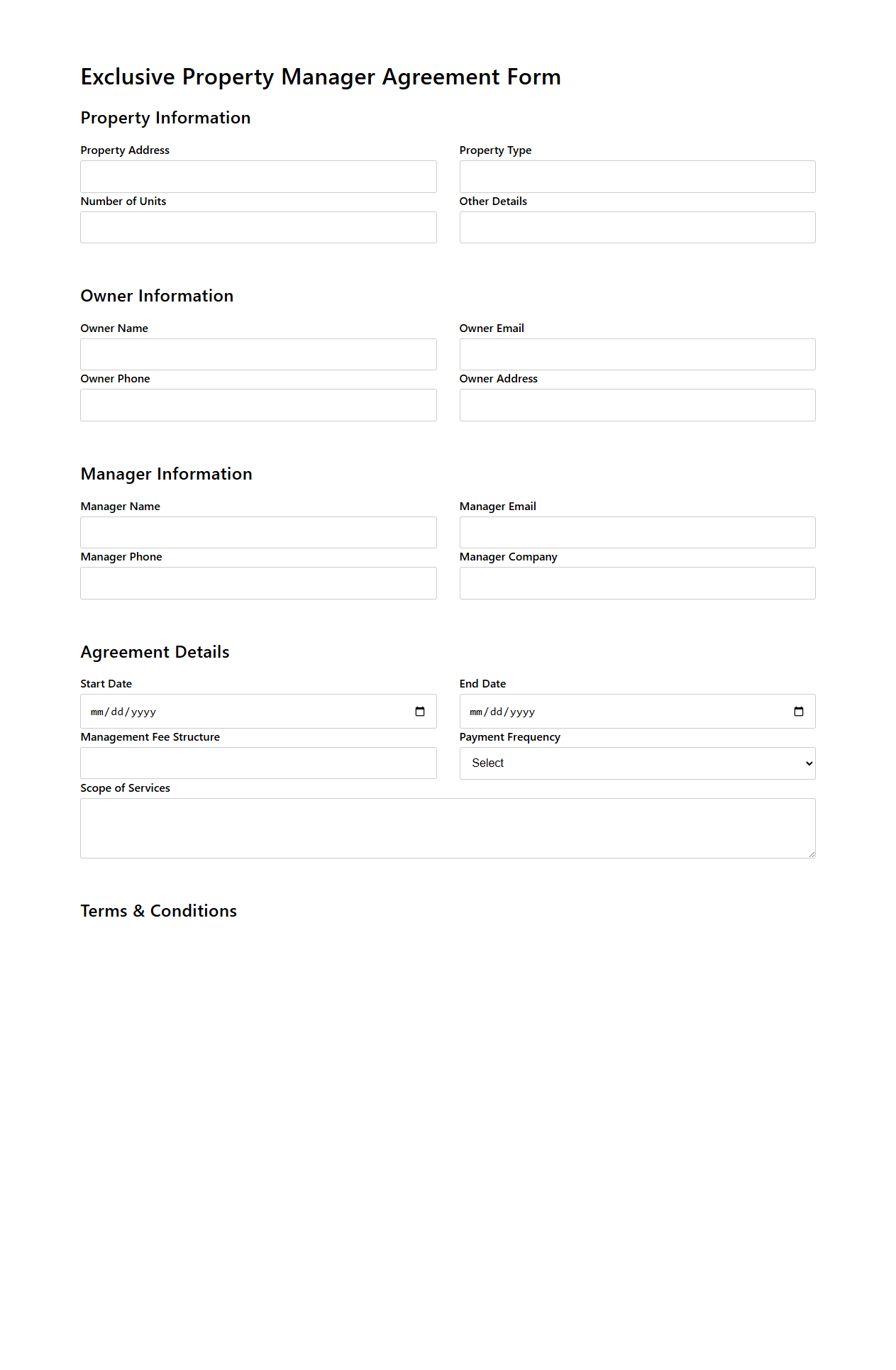 Exclusive Property Manager Agreement Form